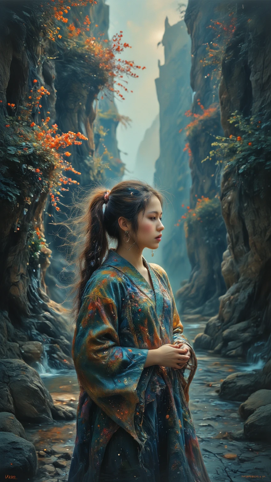 (The world changes, and so does the view you see,
 When you change yourself, everything is beautiful),
(4k, 4k画質, 超高画質, 超細部, 非常に正確, リアリズム:1.4), 神秘的な、現代、1人の女、日本人、未来は明るい、