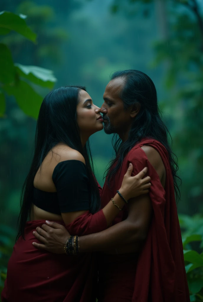 A old man and a girl taken still, spicy stills,old man,old man gripping she's hips, high quality, masterpiece,4k, Indian actress, old man,beard old man,