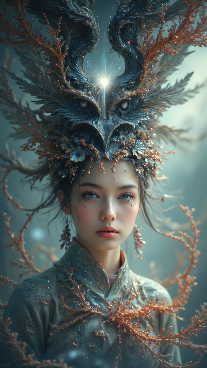 (The world changes, and so does the view you see,
 When you change yourself, everything is beautiful),
(4k, 4k画質, 超高画質, 超細部, 非常に正確, リアリズム:1.4), 神秘的な、現代、1人の女、日本人、未来は明るい、