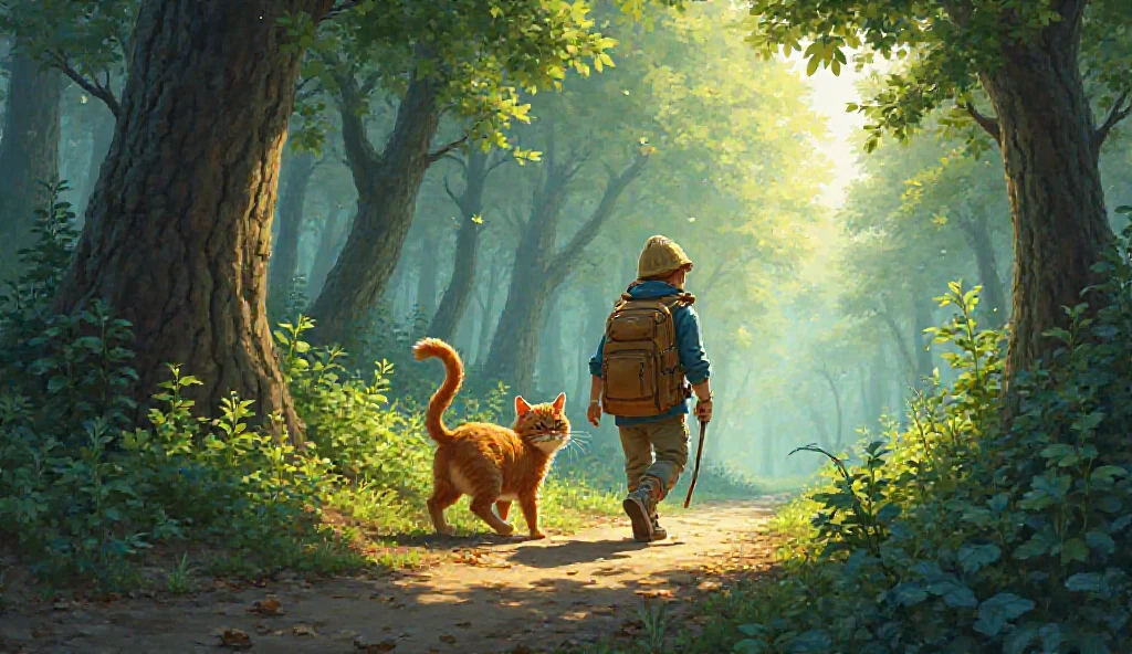 and the cat led the way through the forest.

Prompt 12:
At last, Sam reached home safely—thanks to the animals.