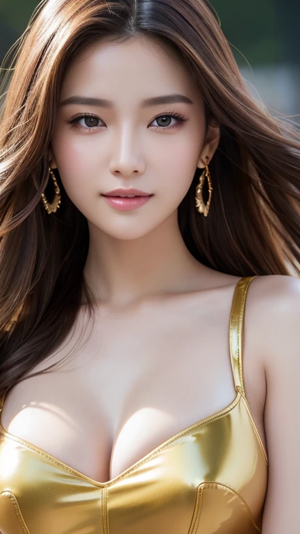 (Tabletop:1.3), High resolution, highly detailed 8K wallpaper realism, RAW Photos, beautiful detailed face, Fair skin, Realistic glowing skin, detailed cloth texture, detailed hair texture, Beautiful Face, Accurate, Anatomically correct, highly detailed face and skin texture, Natural neck length, (Beautiful Hands ), (White skin: 1. 2), Thin legs, detailed, Symmetrical eyes, Light brown eyes, double eyelid, Thin eyebrows, (Glossy Lips: 1. 4), (A face that attracts men: 1. 3)), (blush: 1. 1), (Everyone is hooked、The perfect and ultimate 20-year-old fashion model: 1. 3), (Gold Bando Bikini: 1.2), Small breasts, (Beautiful ample breasts, Pointed Chest, Perfect slender figure:1. 1), Toned Abs, (Light brown hair, Wavy Hair, short hair:1.2), (Asymmetrical bangs:1.2), (Sheer fabric:1.2), (Seductive pose:1.2), (Waikiki Beach, Hawaii:1.2), (Cowboy Shot:1.2), Audience,