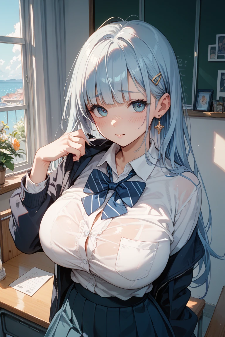 (One Girl, 18-year-old:1.3), (Realistic:1.4), (masterpiece, Highest quality, Highest quality, Official Art), Very detailed, Most detailed, (Very detailedな), ((Very delicate and beautiful)), Cinematic Light, (Realistically:1.3), (Very detailedな肌:1.2), High resolution, 8k UHD, 4K, 8k, Bokeh, Digital single-lens reflex camera,(Cute older sister:1.3)、Long eyelashes、Slanted Eyes、smile,Spring atmosphere、noon、Aggressive、((Strong winds))、barefoot、 Dynamic Angle, From above, Moderately busty, Cleavage, Please spread your legs a little、white off-shoulder tops、skirt、Silver Hair