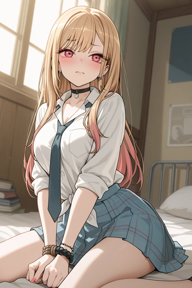 1girl in , ((masutepiece)) , ((Super laying)) , Wallpaper ,((Realistic)),((Illustration)) , taller , Long hair , Loose hair , medium breasts , Short Blue Skirt , White shirt , Solo , School uniform , Looking at the viewer , Smile , Red Eyes , Blue tie , 8K , extra detailed face, extremely details CG, (Perfect hands, Perfect Anatomy) , (Detailed eyes, Expressive eyes, Bright eyes, (Red Eyes: 1.2), Blonde hair, Hand with delicate five fingers, Beautiful face, Smooth skin, Loose hair, Wallpaper, Gradient Hair, Standing, Shoulder bag, Flushed face, Standing, (Perfect body), ((Perfect hands, Detailed hand)) , (Extremely delicate and beautiful), A city scape, Cute lingerie、(Fully exposed panties:1.5), fullllbody, Standing, masutepiece, Best Quality, hight resolution, kitagawa marin, 1girl in, Blonde hair, Long hair, multicolored hair, Red Eyes, Jewelry, earrings, Piercing, School uniform, White shirt, Tied shirt, Black Choker, blue necktie, plaid skirts, Hands on hips, ,grin, Smile, Standing, Cowboy Shot, Outdoors, Dark blue high socks majicMIX Real、(Raw photography:1.2)、(Photorealsitic:1.4)、The beauty of beautiful details and delicate facial expressions、a blond、((Panties are visible))(Squatting panty shots)piercings Lashes beatiful detailed eyes、huge filesize、ultra-detailliert、hight resolution、Transcendent beauty top-quality、masterpiece、、(Japanese girls' high school uniform))、Very detailed expression Magnificent、finely detail、Highly detailed face movie lighting、A 23-year-old girl、front facing、((dynamicposes)))、(Sitting on legs with bent knees))、pleatedskirt、blazers、Sexy upper eyes、I'm smiling at you, 1girl in, (Realism: 1.4), (masutepiece, side lights, Delicate and detailed eyes: 1.2), Portrait masterpieces, Realism, 3D Face, Glowing eyes, Shiny hair, Saggy skin, Solo, Embarrassment, Black lingerie, (Belly), Blonde, Yushuxin, Lying down, bed, (Wet), flushing, medium breasts, condoms, (Heart pupil: 1.3), steam, Look