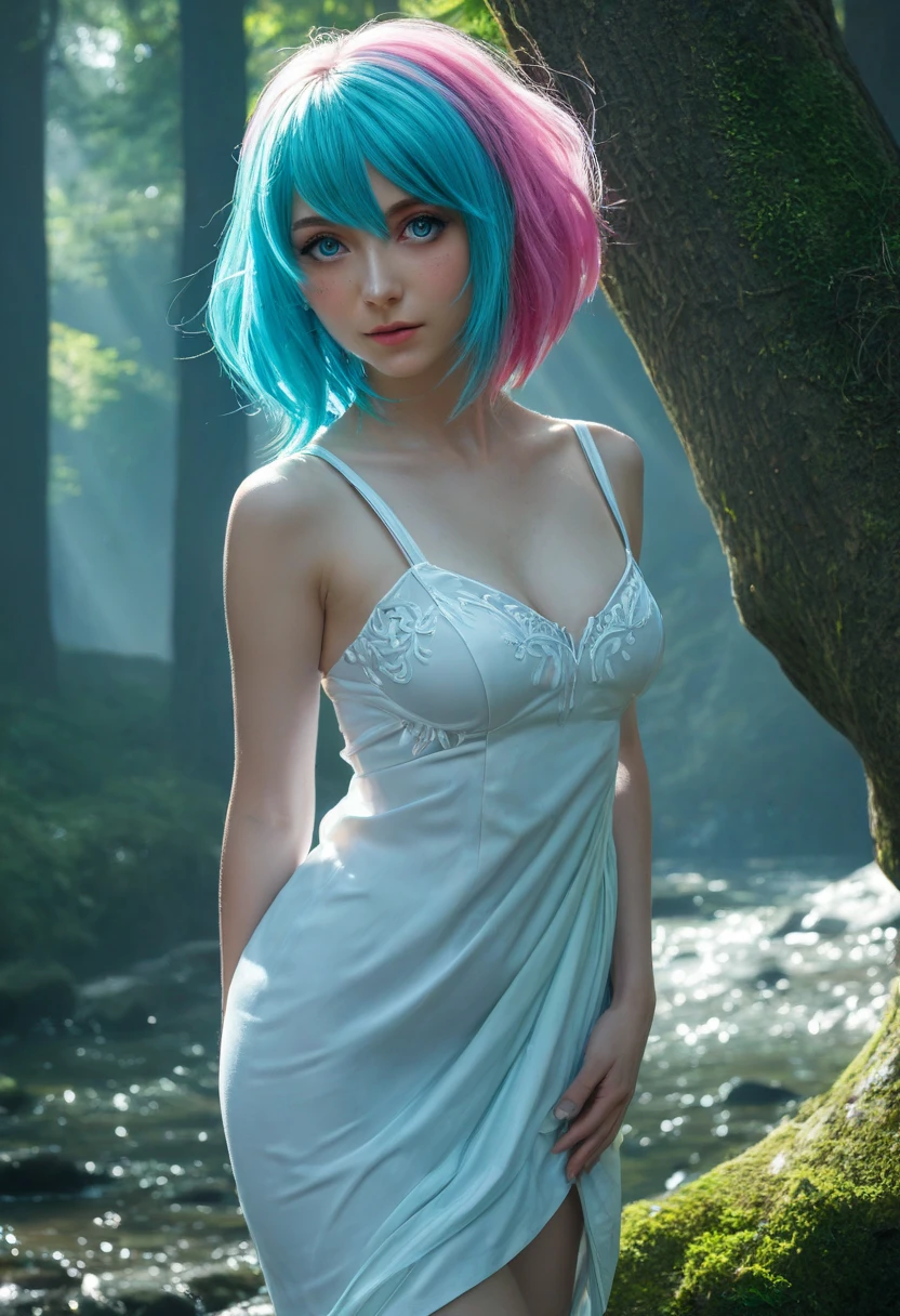 (In the grass, a very cute woman dressed in a very short white bunny girl.) ((Wearing a white silk open shirt: 1.6.) 40k, masterpiece, best quality, ((gorgeous sky blue hair ,)), big ass full breasts until waiting to be worn, sexy seductive pose. ((:1.4)), super detailed face, detailed eyes. Full body photo --auto --s2
