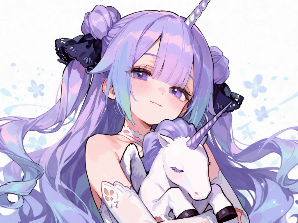 (masterpiece:1.3), (best quality:1.3), (ultra-highres:1.3), (finely detailed beautiful eyes: 1.2), 1 little girl,(slim body:1.4),unicorn-azur-lane, long hair, (white dress:1.3), looking at viewer, (embarrassed:1.4) (smile:0.8), (upper body:1.3), (holding a tiny tiny Unicorn in her arms :1.4), in forest, <lora:flat2:-0.3>, <lora:unicorn_v1:0.8>