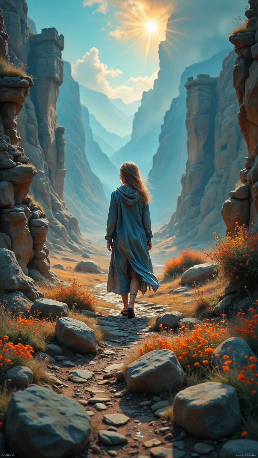 (The world changes, and so does the view you see,
 When you change yourself, everything is beautiful),
(4k, 4k画質, 超高画質, 超細部, 非常に正確, リアリズム:1.4), 神秘的な、現代、1人の女、未来は明るい、遠視、