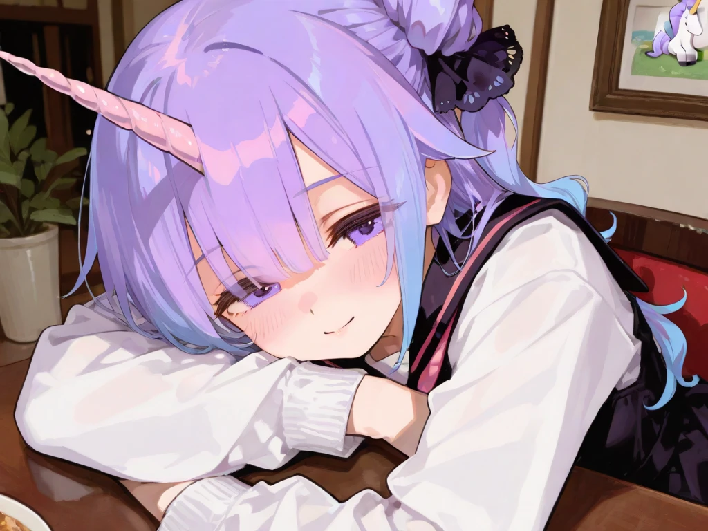 ((masterpiece, best quality)),high resolution,ultra detailed,8k,16k,detailed background, perfect lighting,detailed beautiful eyes,1girl,nsfw,embarrassed,blush,look at viewer,(steam,sweat:1.2),aroused,seductive eye,(from above,from front:1.4),(pov:1.4),face focus,fisheye lens,1boy,1penis,(oralsex),(deep fellatio,hetero:1.4),:>=,(penis in mouth),cum in mouth,portrait ,MejiroMcQueen,purple eyes,light purple hair,short body,pale skin,small breast,house,(flat anime style),long hair,skinny,city,white shirt,black jacket,black skirt,horse ear