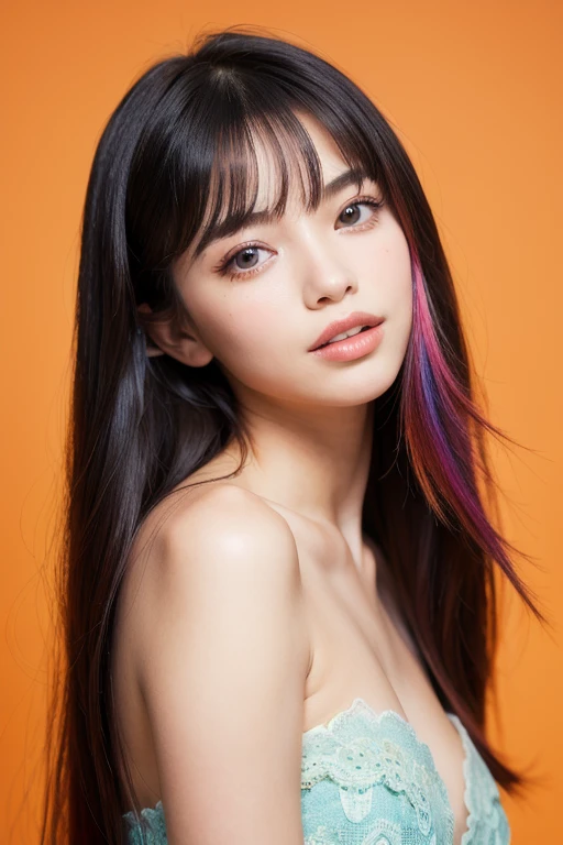 ((Extremely precise and accurate anatomy:1.0)), (photo Realistic:1.4), (hyper Realistic:1.4), (最高品質のRealisticな肌の質感:1.4), (Improvement of quality:1.4), (Enhances the beauty of skin texture:1.1), Clean and glowing skin, mesh, thin:1.2, (Realistic:1.3), Realisticなライティング, (Smoother lighting:1.05), (Improving the quality of cinema lighting:0.9), Backlight, A gentle light for your face, Ray Tracing, (Bright light:1.2), 32K, One Japanese woman, fine grain, Detailed face, (Film Grain:1.1),(Accentuates body lines:1.1), High resolution, Natural look, Kind eyes, Improves hair quality, Delicate light and shadow, Transparent muscles, Graceful pose, Beautiful Eyes, Sharp details, Soft light reflection, Beautiful contours, Delicate skin tone, Fine hair texture,Cute Japanese Women Photos, Little Woman, 20-year-old, Beautiful and perfect face, brown, Beautiful Face, , Black Lips, eyeliner, Gothic, Goth Girl,((multicolored hair colors:1.2)),(((Completely naked))),(((nsfw))),((Small breasts:1.2)) , Smiling Girl