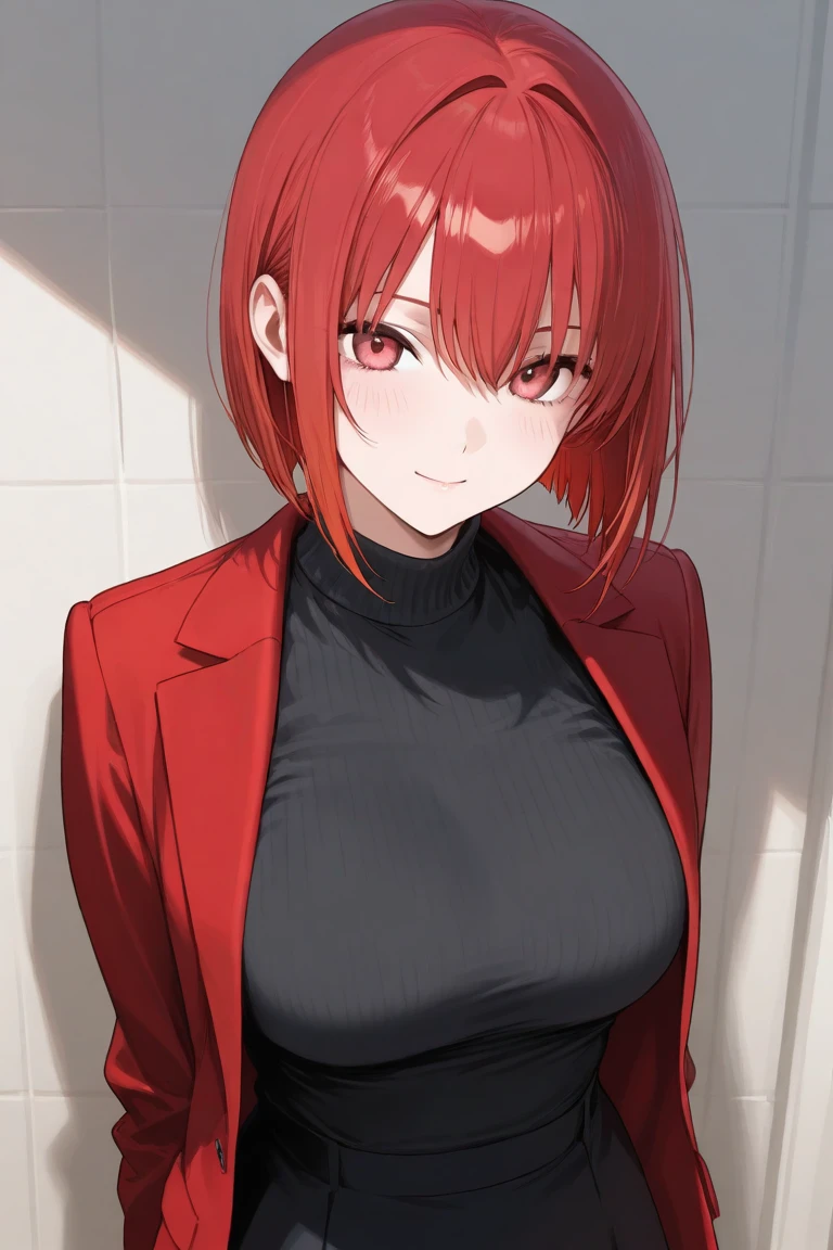 woman with maroon hair, Maroon eyes