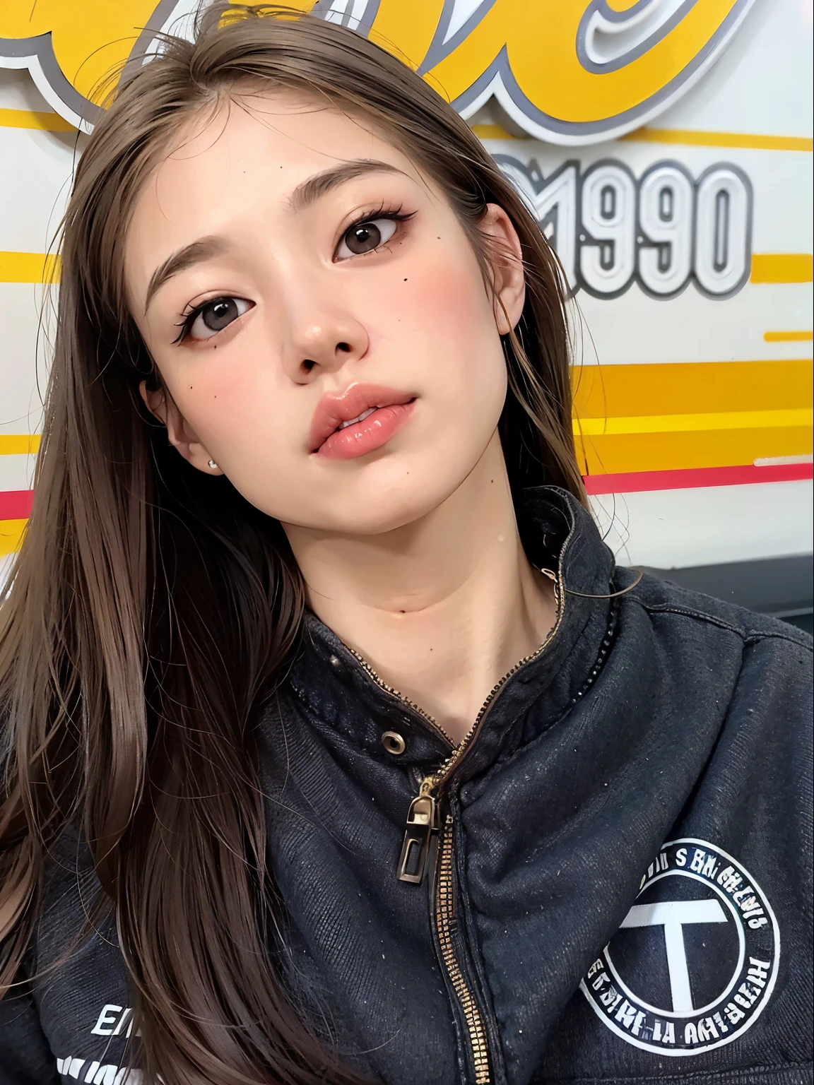 there is a woman con cabello largo, it is day, Ilya Kuvshinov with brown hair, shiny hair, portrait sophie mudd with long hair wearing a yellow shirt and a necklace., Colombian, Colombia, 18 years, beautiful face, 18 years,  Instagram Template,, 18 years de edad