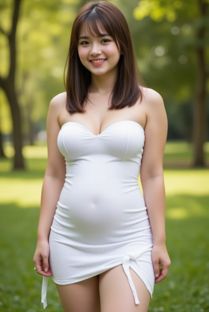 Showing 9 months big baby bumps beautiful sexy asian woman in white crop