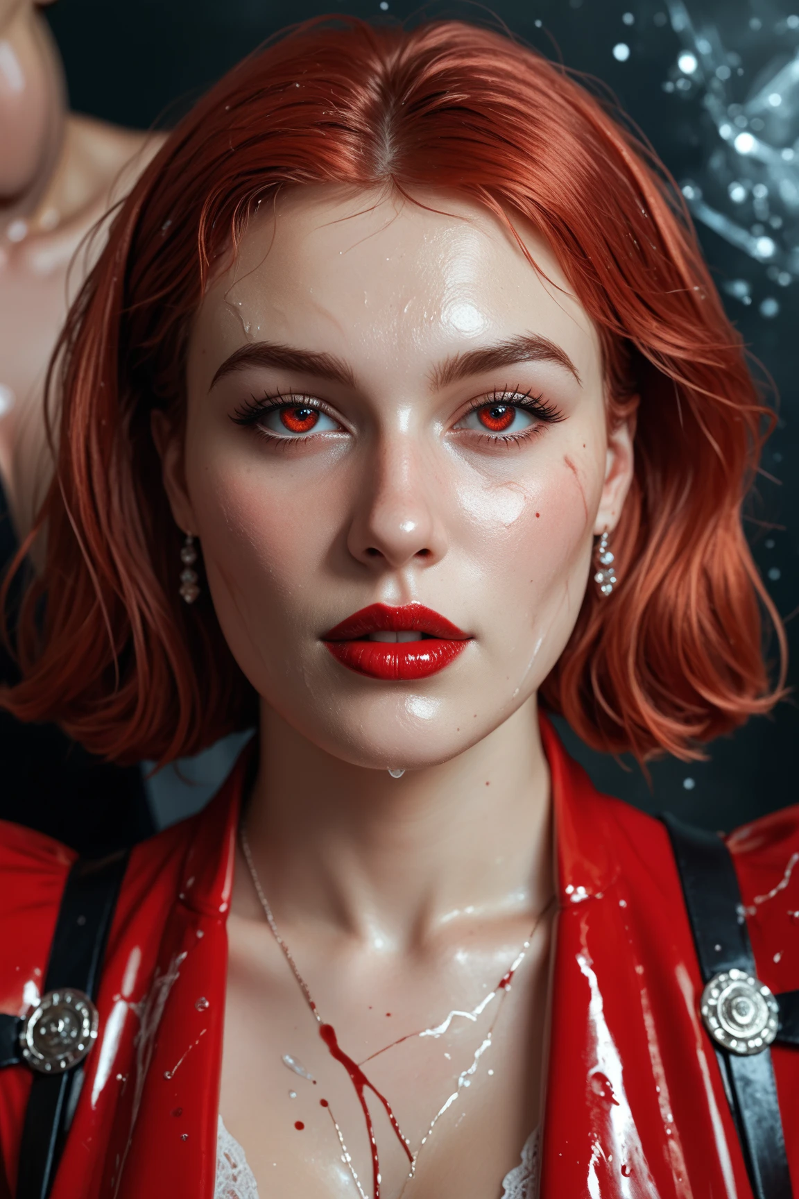 Beautiful cinematic impressionistic painting, Dark dramatic character, in the style of Jeremy Mann and Charles Dana Gibson, Mark Demsteader, Paul Hedley. In the eerie atmosphere of neo-noir portrait photography, you will see a nightmarish android that simultaneously fascinates and disturbs the viewer.This meticulously crafted Android exudes a charming presence with its metal body adorned with smooth obsidian and blood red accents. Cold, calculating eyes pierce the darkness, and his fake skin, cracked and flaking, hints at the passage of time and the horrors he has witnessed.The scene is captured with exceptional precision, every shadow and reflection carefully composed, demonstrating the depth and richness of the image.