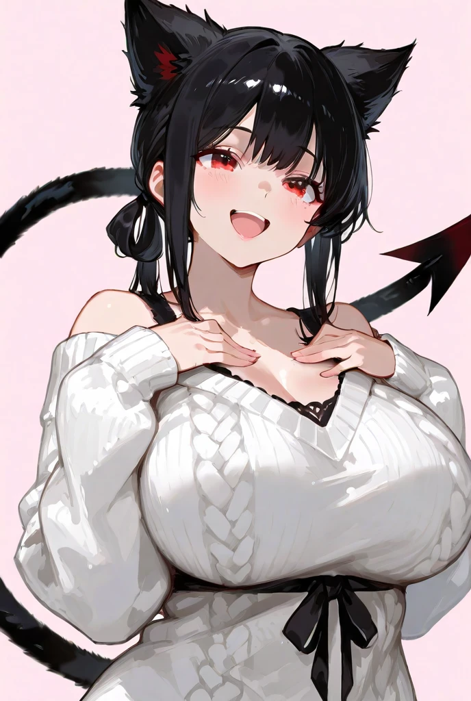 score_9, score_8_up, score_7_up, source_anime, expressive, anime, cartoon, speedlines, dynamic, hearts, 1girl, makeup,floox style , skindentation, , sweat,grey background, smug, , long hair, Tsurugi (black hair, hime cut, antenna hair, long hair, halo, bloody halo, red eyes, eyeshadow, black wings, low wings, wings from lower back, (thorny wings:1.2), (featherless wings:1.2), neck tattoo,), , ,pink clothes, cat lingerie, shy, looking to the side, panties, big tits, wet panties, spoken blush, paw gloves, claws, paw pose, collar,