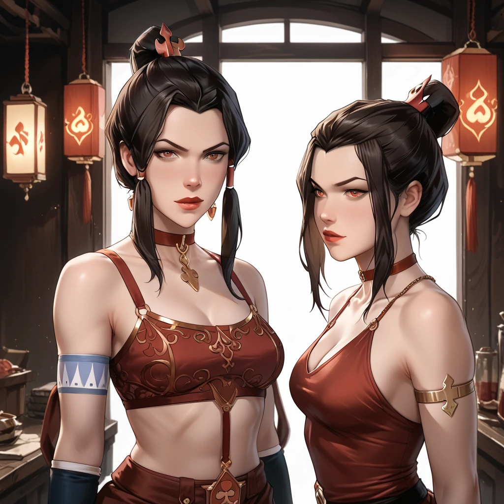 (2 girls),Nsfw,((Azula 1.3))/((Avatar korra 1.4)), from the last airbender series, revealing outfit,