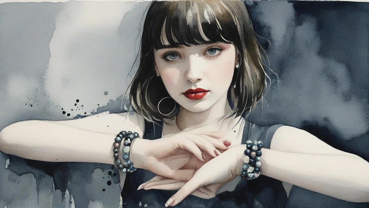 The girl who wore the bracelet he gave her for her birthday. Surrealist art style combined with a slightly dark watercolor paint, lemluc