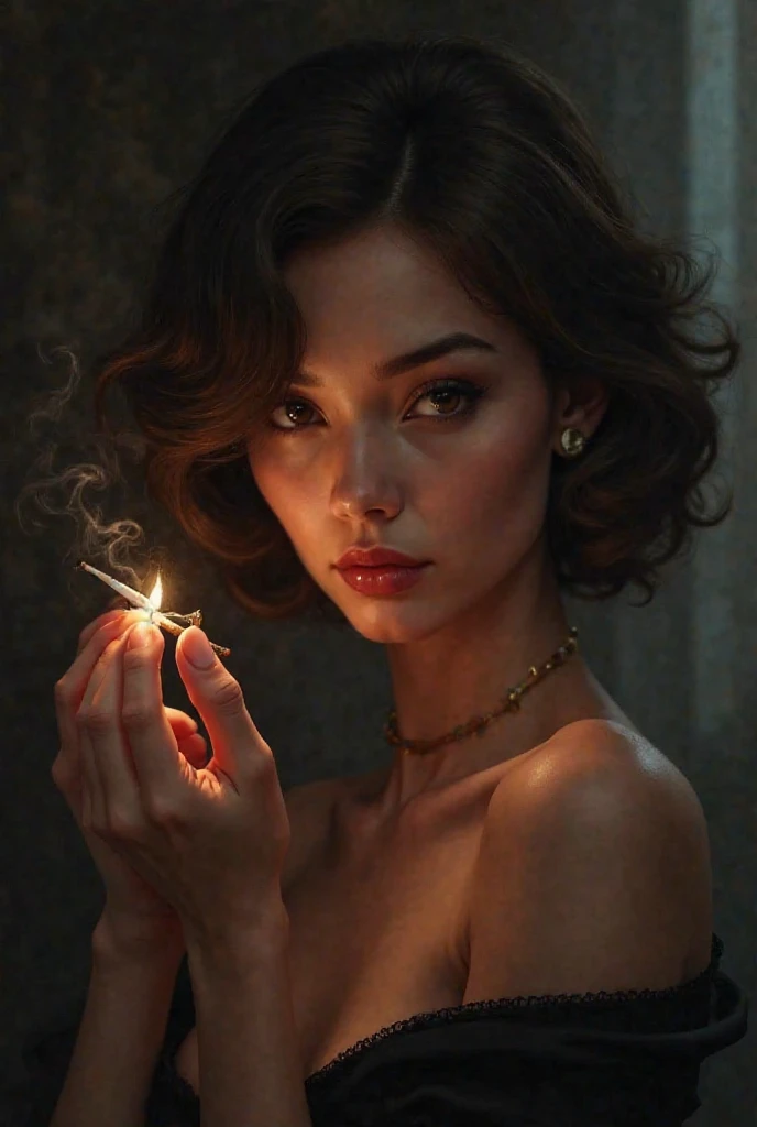 Picture of a sexy woman lighting a cigarette