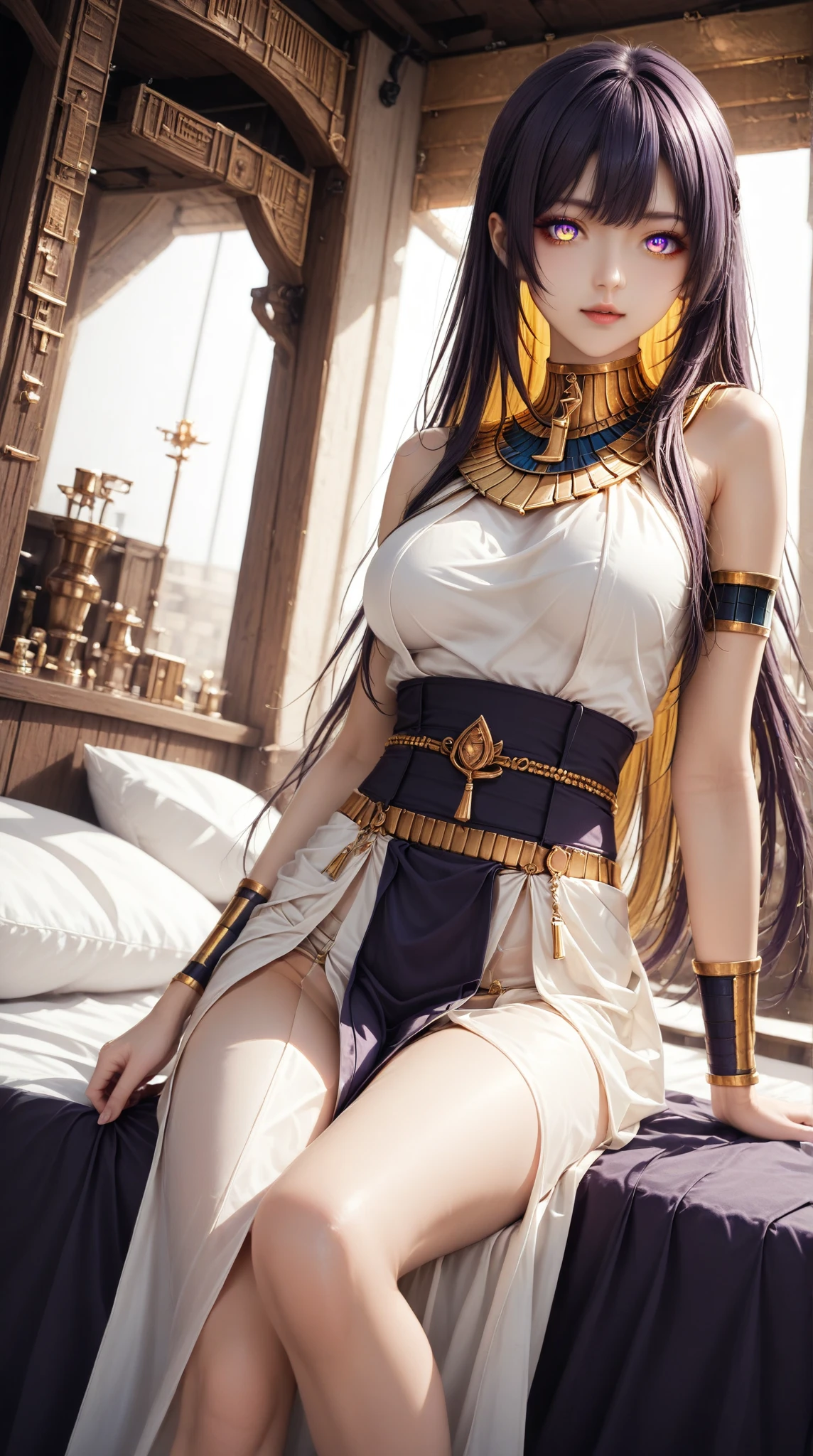 She wears a sleek, stylish bikini that perfectly complements her ethereal appearance. The bikini is designed with intricate patterns that mimic traditional Japanese motifs, such as delicate floral designs and subtle fox imagery, all highlighted with shimmering gold accents that catch the light. The bikini's fabric has a soft, flowing quality, almost as if it’s woven from the very essence of her tails.Prompt: Depict Anubis, the ancient Egyptian god of the dead, reimagined as the ultimate beautiful moe character while retaining his iconic features. Anubis’s jackal head is transformed into an adorable, stylized version with large, shining golden eyes that exude a sweet, innocent charm. Her ears are slightly oversized, adding to her cuteness, and her expression is soft and endearing. She has long, flowing black hair with a slight wave, perfectly complementing her elegant yet cute appearance. Her outfit is a playful fusion of traditional Egyptian attire and modern moe fashion. She wears a short, gold-trimmed dress with hieroglyphic patterns, paired with thigh-high stockings and cute, gold-accented sandals. A small Ankh charm dangles from a ribbon tied around her neck, adding a touch of her divine origins. Her posture is shy yet inviting, with a slight blush on her cheeks as she holds a mini staff with an oversized, cartoonish Ankh at the top. The background is a bright and cheerful setting, perhaps a sunlit ancient Egyptian courtyard filled with flowers, blending the timeless elegance of Anubis with the irresistible charm of a modern moe character, creating a figure that is both captivating and irresistibly cute.
