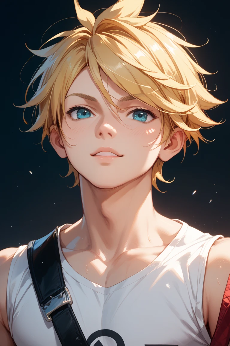 Draw Kagamine Ren shirtless and thin macho