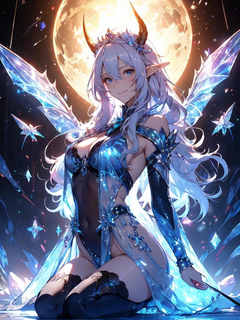 最high quality、最high quality、1 woman elf、Succubus、(( cowboy shot ))((full body stocking))'((see-through body stocking))、Beautiful eyes、tears、Raise your arms behind your head、Beautiful decoration、、Ice tiara、、A world made of ice、最high quality , Fractal Art.Ice Throne、ice World、Bikini、beautiful big ass、 ((Laugh beautifully、))((Glowing ice ))SMqueen、Beautiful face、orgasm、Ecstasy、Beautifully decorated stockings、Devil's World、Ice crystals、Crystal of snow、Ice wall、ice World、Bigger on the front、 Beautiful shine,High-definition depiction, Realistic, 8K, Unity, Beautiful thighs,,Giant Devil's Wings、Rainbow-colored wings、、 light smile, Beautifully and vividly drawn, , beautiful beautiful透き通る肌、The magic of shining beautiful decoration、Giant horns、 demon king、、Beautiful decorationの角、 , beautiful、 Romanticism,mosquito。 The most beautiful form of chaos, Mr..々 Intertwined flowers, P article,Magical gentle light,smile,,image quality、masterpiece、Beautiful face、Super beautiful elf woman((Big breasted 22 year old office lady、Bust 120,Beautiful long ironed hair、Silver Hair、height: 165cm。、Esbian、、high quality、、Visual Arts、最high quality、1 woman elf NP: Worst quality ,beautiful Fractal Art 、、、light、Beautiful radiance,High-definition depiction, Realistic, 8K, Unity, , light smile, Beautifully and vividly drawn, , Beautiful, beautiful, clear skin、 Countless rays of light pouring down, Swirling Light, big background, , Intense light is emitted from the magic circle in front of the girl. Romanticism,Cowboy Shot: 最high quality