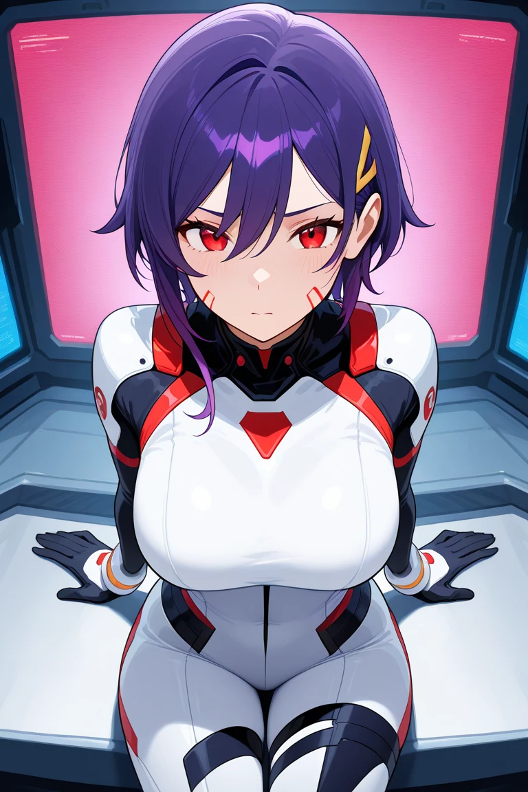 (shylily/(Twich/):1.5),(masterpiece:1.2),(best quality:1.2),, (1girl:1.3),(Overhead view),dynamic angle,ultra-detailed, illustration, close-up, straight on, 1girl, , souryuu asuka langley, interface headset, red bodysuit:1.4, blonde)),Her eyes shone like dreamy stars,(glowing eyes:1.233),(beautiful and detailed eyes:1.1),(expressionless,closed mouth),(standing), (mechanic room with toolsand spaceship windowin a white SPACESHIP),(night:1.2),dreamy, [[delicate fingers and hands:0.55]::0.85],(detail fingers),