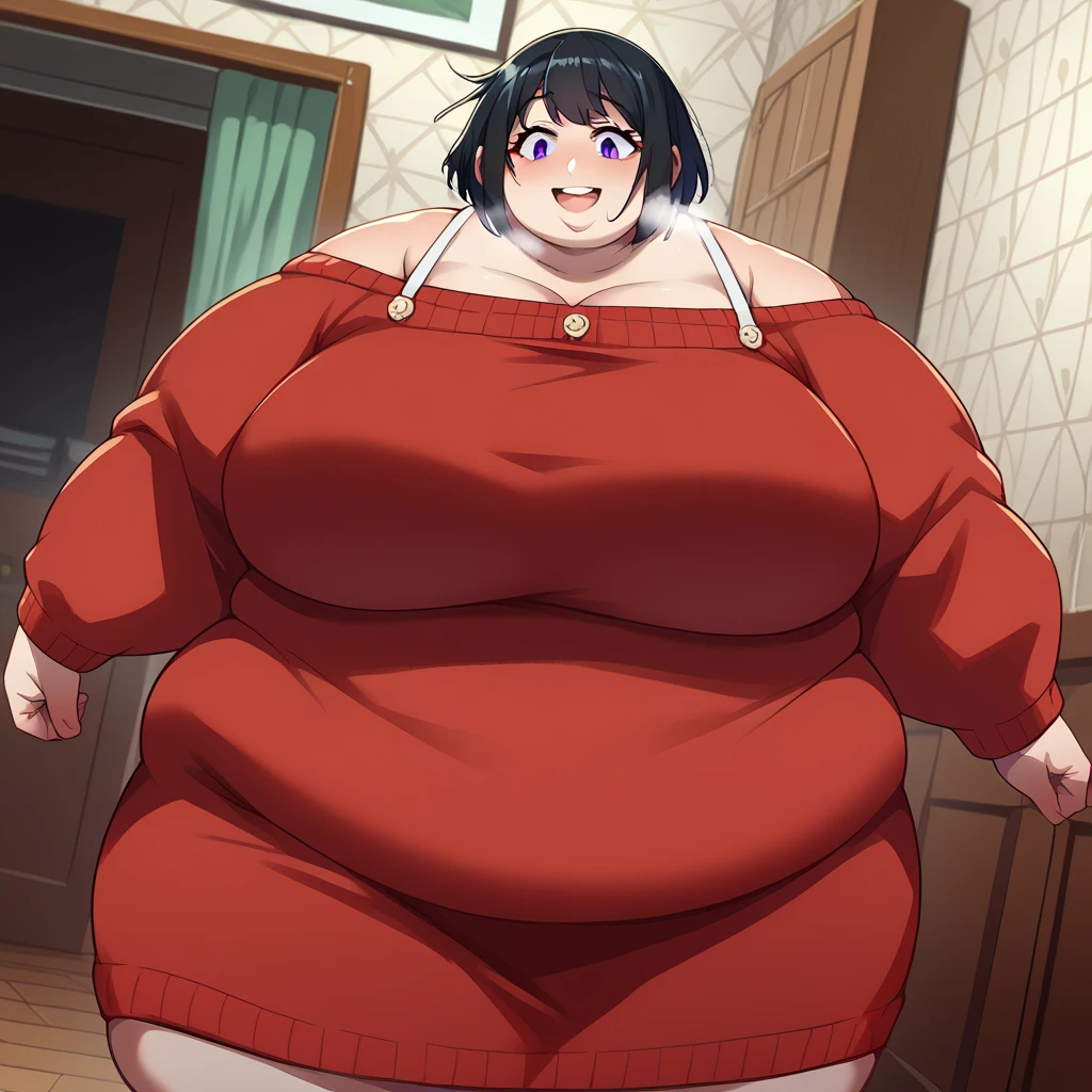 1 chica, Chica blob, baby, baby girl, en una habitacion, en una cocina, vestido de pecho abieto, pose timida sexy, cabello corto, rostro hermoso, sonrisa hermosa, ojos abiertos, ojos hermosos, mejillas rojas, tetas, pezones, cachetes gordos, rostro gordo, rostro obeso, cuerpo hinchados por gordura, grasa extrema, obesidad extrema, brazos gordos, muslos gordos, piernas gorsas, pies gordos, super obesa, Mancha obesa, obesidad morbida, SSBBW, uSSBBW,