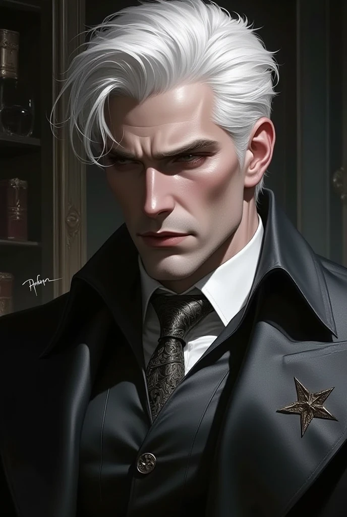 Solo, nam, 45 years old, white hair, reverse swipe, neat styling, virile, West Den, handsome