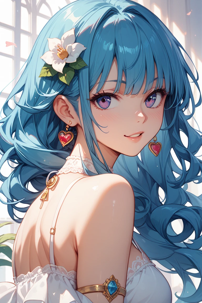 (masterpiece、Highest quality、Highest quality、Beautiful and beautiful:1.2)、（Watercolor painting 1.5）、Aerial view、Standing posture、Wide blue sky、A picture of braided hair、Round and beautiful eyes、Beautiful smile、Flower Fairy、A body the size of a flower、barefoot、Pure、charm、Fantasy、Botanical Art