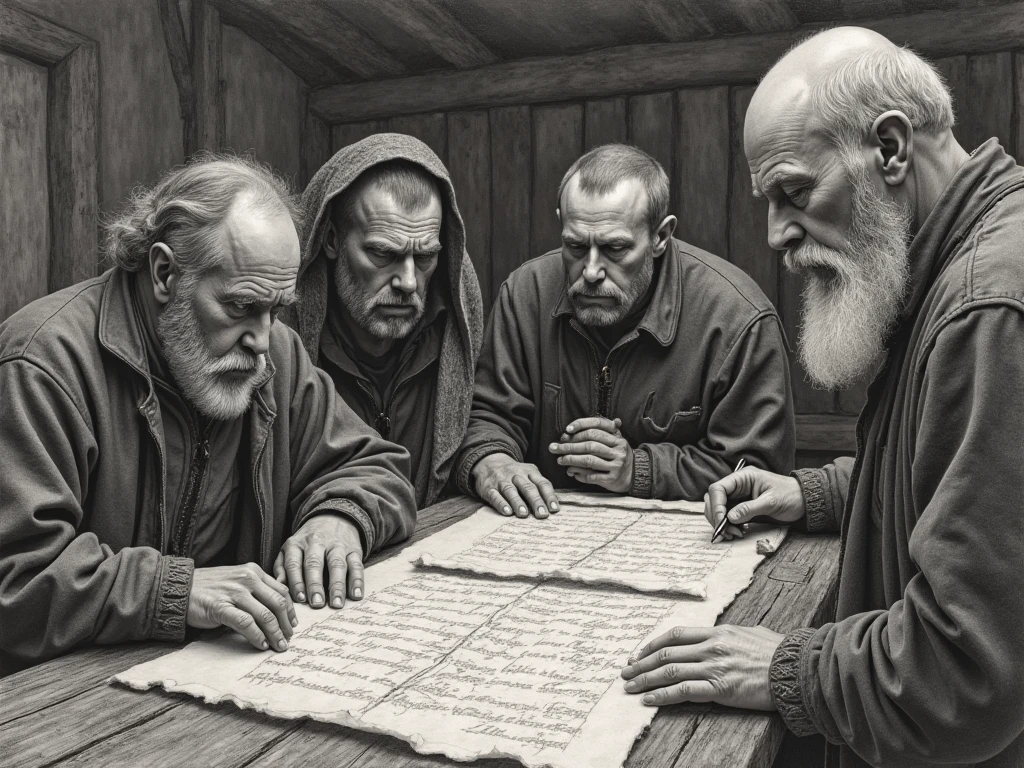 Prepare an image for an article entitled "Birch bark post: what ancient Novgorod residents corresponded about?"
The style should be like a pencil drawing, ancient Russian style.