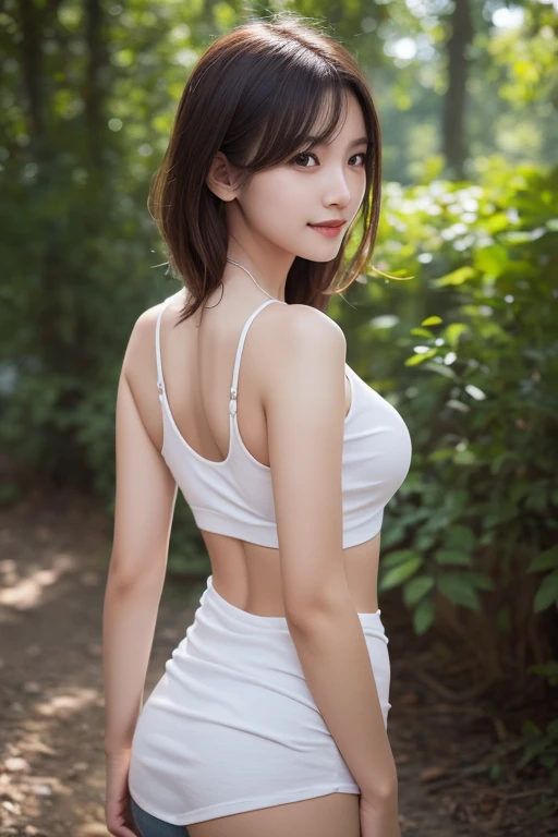 masterpiece, Best quality, Ultra-high resolution, High detail photos, Unity 8K Wallpaper, Extremely detailed CG:1.2), Depth of Field, Bokeh, (original photo:1.Realistic Photography:1.4), (1 Girl:1.5), young, Chinese Girl, whole body照, Physically based representation, fair, (Exquisite facial details:1.4, Detailed clothing, Tie your hair into a bun), (detailed:1.4) named (Hidemi Fukada:1.1) rest Cara hermosa, Depth of Field, Add layer, hyper-realistic, 14 years old, Perfect body model, Perfect breasts, Height 165 cm, Strike sexy poses, whole body, whole body, Dancer body type, rest (White tight cropped top, Black leggings:1.3), (long hair:1.2), doble parpado rest garden, Smile, (from above:1.5), Stick your butt out, Turbulent posture, Nipple protrusion, Nipple protrusion, Nipple protrusion, Small seam recessed, , , Running Water, Running Water