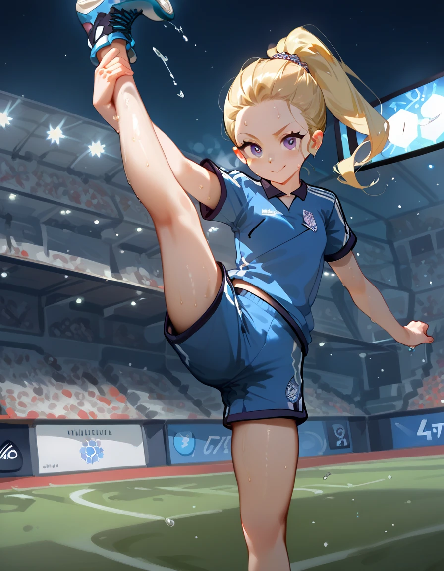 soccer football player, playing soccer football, kicking ball, football, action packed game, dynamic angle, intense sport, score_9, score_8_up, score_7_up, very aesthetic, source_anime, rating_explicit, <lora:WettingPony:0.9> wetting pants, wet spot on shorts, having wet herself, peed her shorts, rating_explicit, (Masterpiece:1.3) (best quality:1.2) (high quality:1.1)