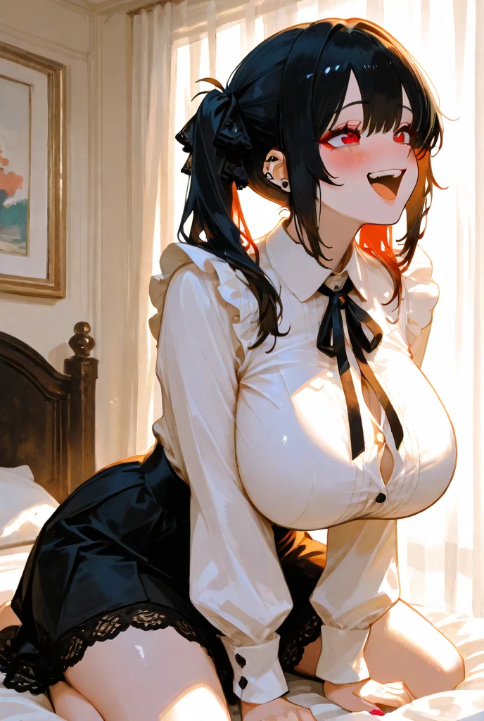 sexy futanari woman, black bunny outfit, black bunny ears, White collar, red bow tie, Black leather corset, (dent in the skin:1.4), showing cleavage, red leather gloves, fishnet stockings, crawling out of the birthday cake, dynamic pose, whole body, runny makeup, after sex, slave, ahegao, vum on breasts, cum om face, licking cum, bukkake, white skin, (paizuri:1.5), (penis between breasts:1.5), penis