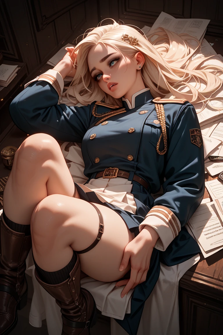 (masterpiece, top quality, best quality, official art, beautiful and aesthetic:1.2), (1girl:1.3), (fractal art:1.3), third reich nazi, ss officer ww2, blond hair, braids,