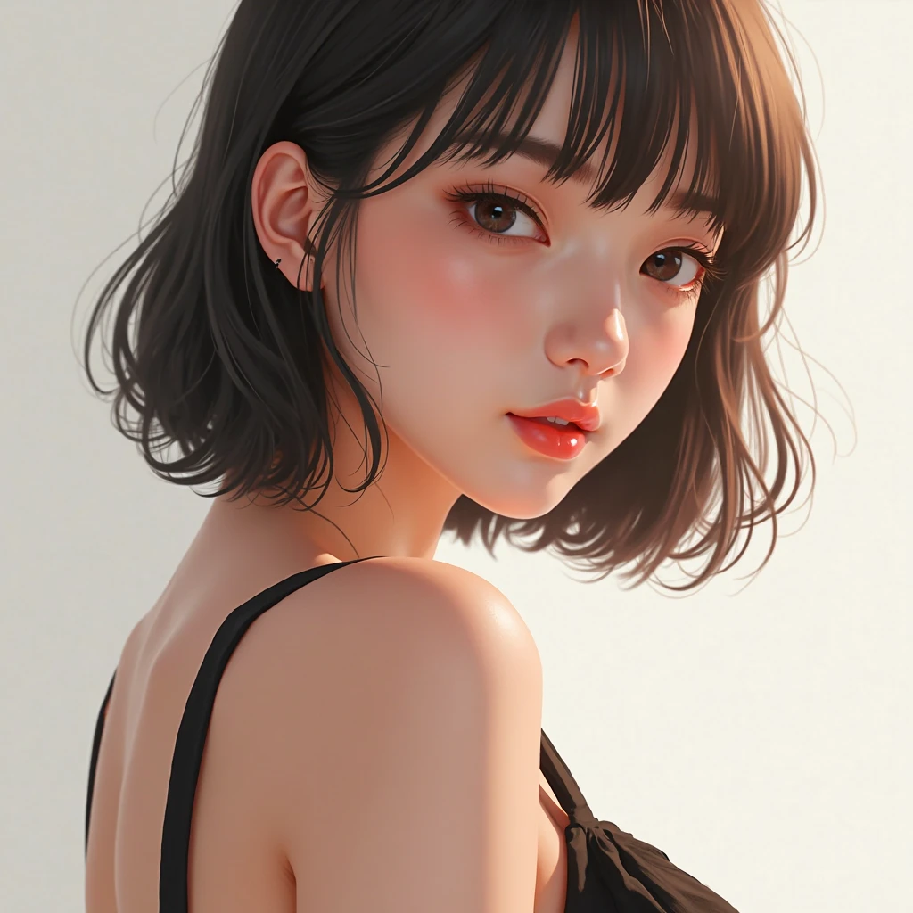 high resolution、A transparent Japanese woman、Ima-ish、Elegant、looking at the camera、body is angled、smile、Moist and shiny hair、Thready hair、cute、Brown Hair、Beautiful young woman who looks like a model、Leaning against a wall、Big eyes、Glossy makeup、Outline of an inverted triangle、Pulp lips、face is slanted45Every time、Straight Hair、The tips are heavy、Beige 5/8 sleeve top with hidden chest、Hide your chest、Attractive features、Big eyes、Beautiful woman、hoop gold earrings、Long, diagonally swaying bangs、Beautiful like a celebrity、A trendy blunt bob with little volume、Naturally flowing bangs、No bangs standing up、Smooth surface hair、Hair 10cm below shoulder、Chain Necklaces、A fashionable atmosphere、A hairstyle with reduced volume on top