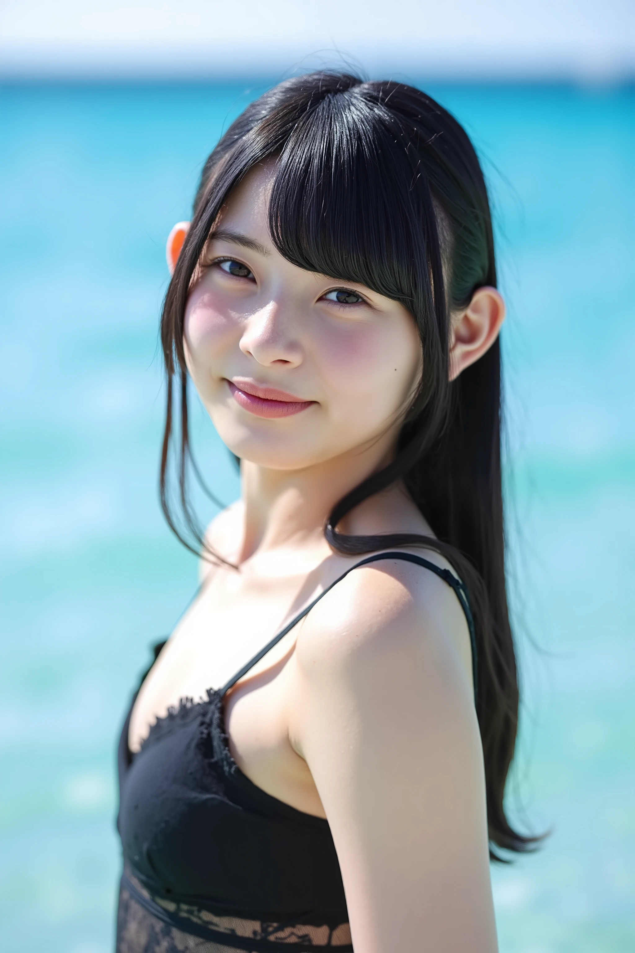 cute face underwear 黒いunderwear small breasts Smile Gentle Eyes Blue Sand Beach Kagayaki 8k