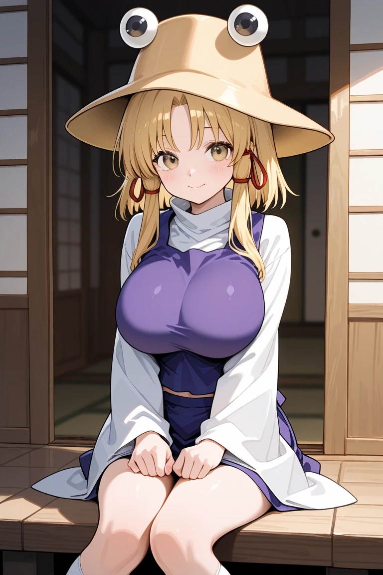(masterpiece:1.1), (highest quality:1.1), (HDR:1.0), (1girl), absurdres, cute, yoimiyadef, anime screencap, video game character, clean lighting, (outdoor garden), blonde hair, high up, hair ornament, japanese clothes, off shoulder, cleavage, sweaty, embarrassed, sexy, bare thighs, 