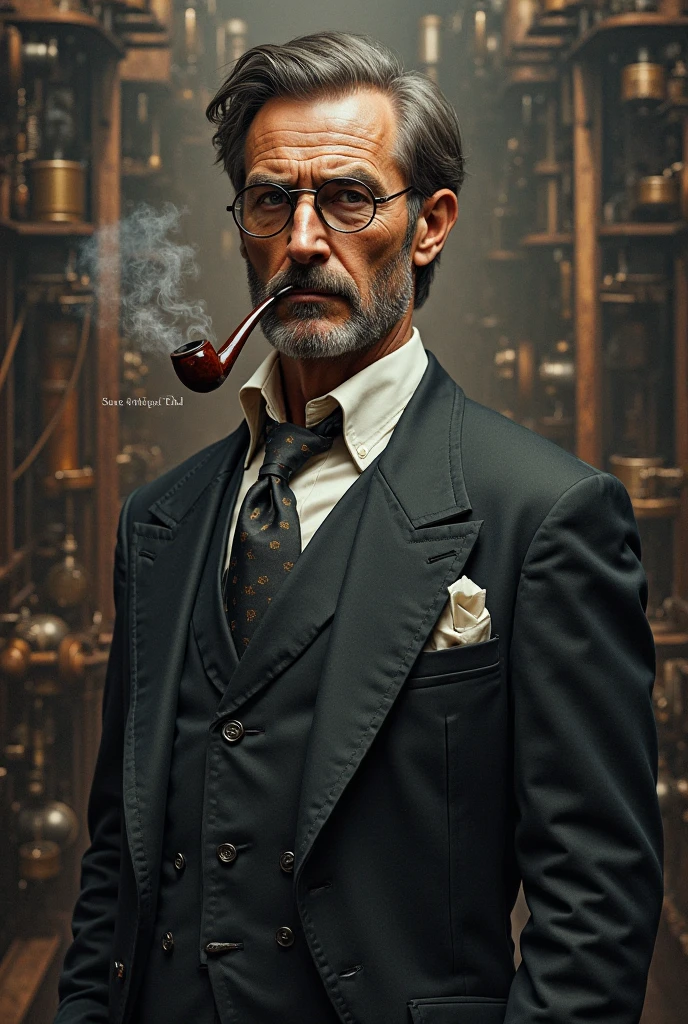 Man industrial age monocle pipe