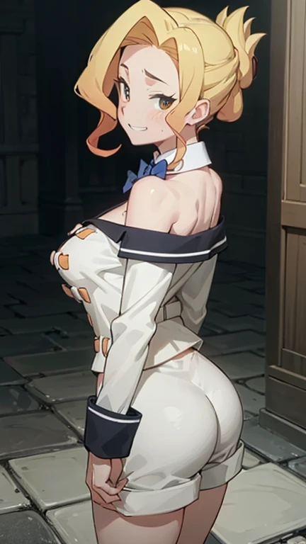 RanmaChan, Red hair, Braided hair, blue eyes, detailed eyes, whole body, lindosexyrobutts, tight black blouse, black crop top, exposed navel, clothing attached to the body, Tanga sexy, sexy stockings, 【Costume】【cosplay】White Dress of Albedo (Overlord), white thong, big neckline, lift