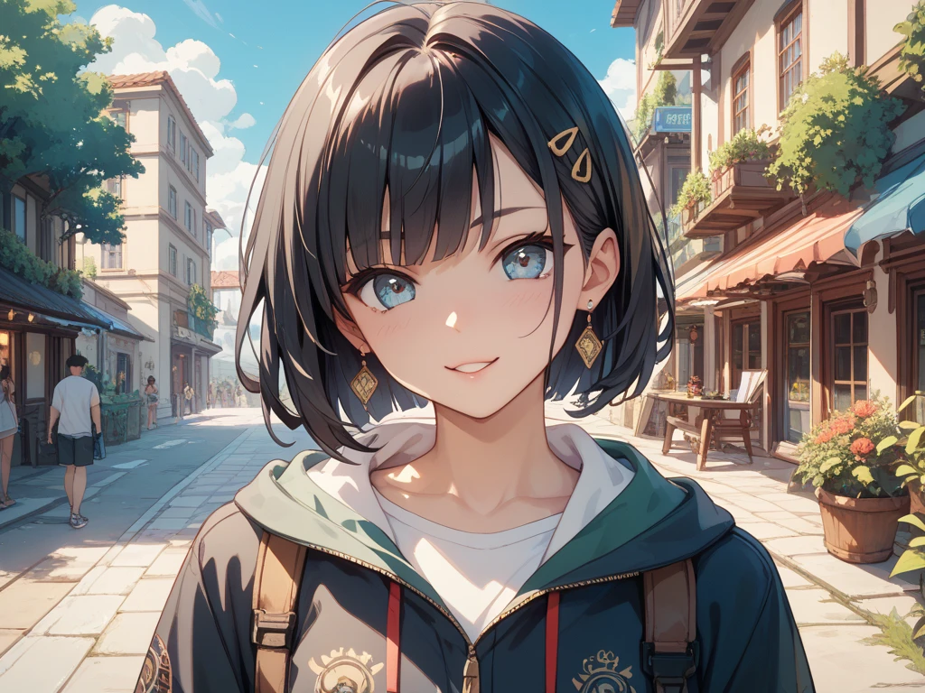 RPG、main character、Before embarking on an adventure、watching the way forward、Outdoors、kind face、sideways、black hair、Spectacular Nature