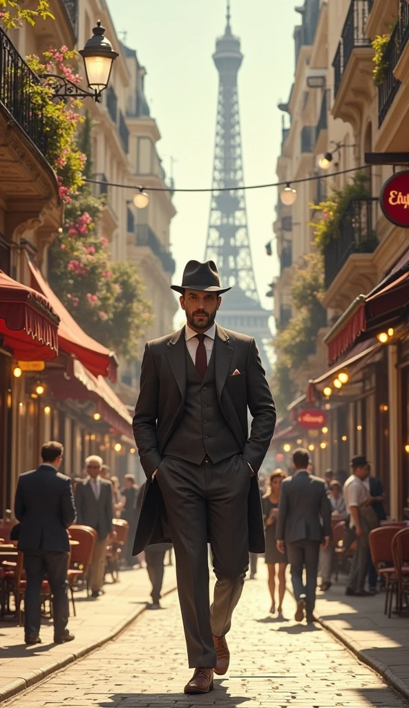 un homme marchant dans les  rues de paris