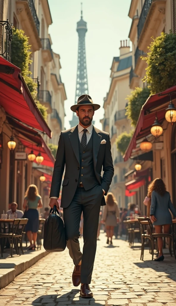 un homme marchant dans les  rues de paris
