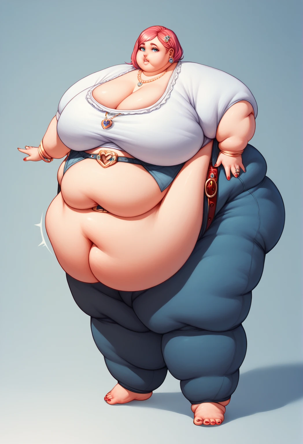 Masterpiece, best quality, elsa, (((tall))), (((detailed face))), bottomheavy, ((gigantic belly)), ((chubby belly)), ((double belly)), (((massive thighs))), ((slim calves)), sexy pose, full body shot