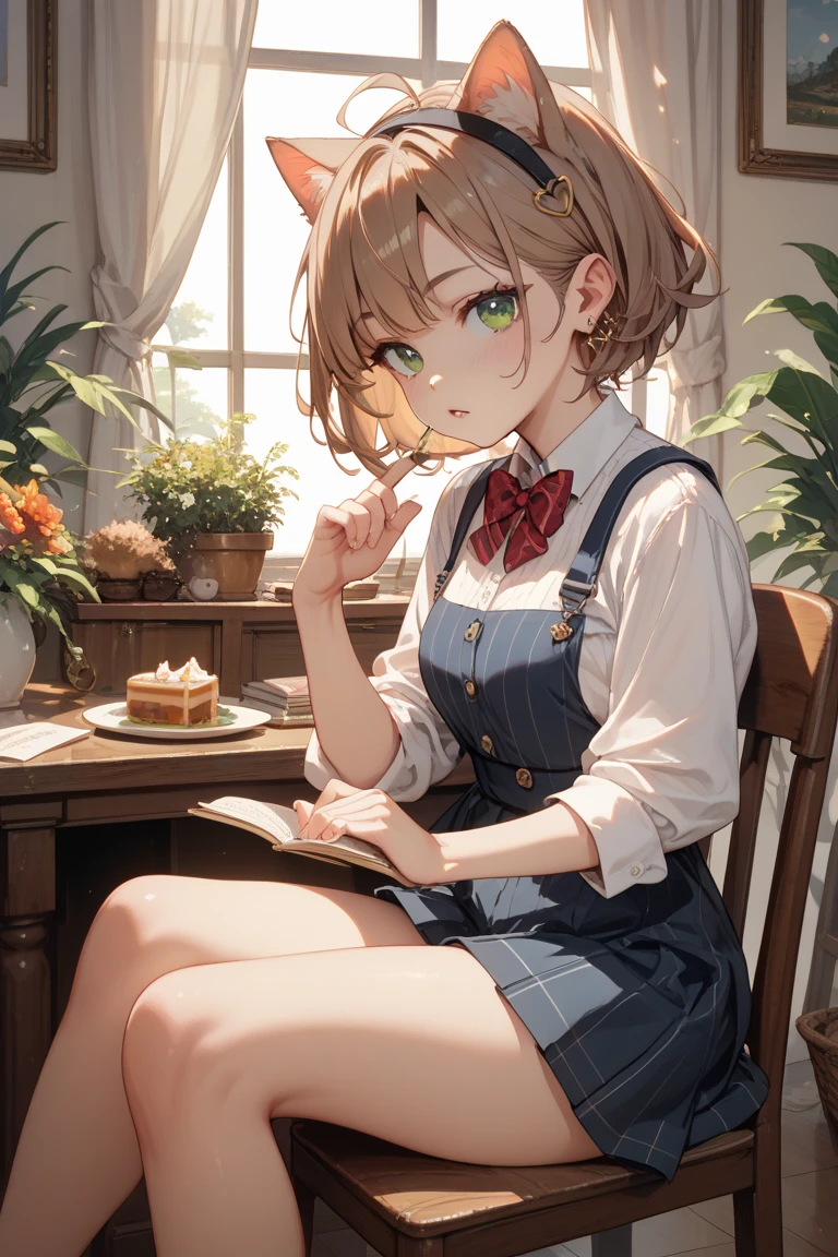 Brown cat with green eyes、chairs、Merge