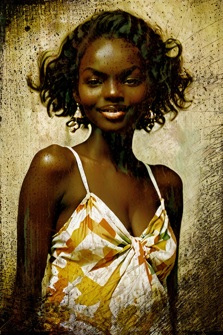 Uma jovem negra, ((mulata)), ((pele escura)), andando na praia, wearing bikini with flower prints, corpo bonito, ((cena de corpo inteiro)), apenas uma mulher em cena, in front of the camera, she's wearing simple tight clothes, micro bikini, realista, imagem extremamente detalhado, figura extremamente detalhada, ((apenas uma mulher em cena))