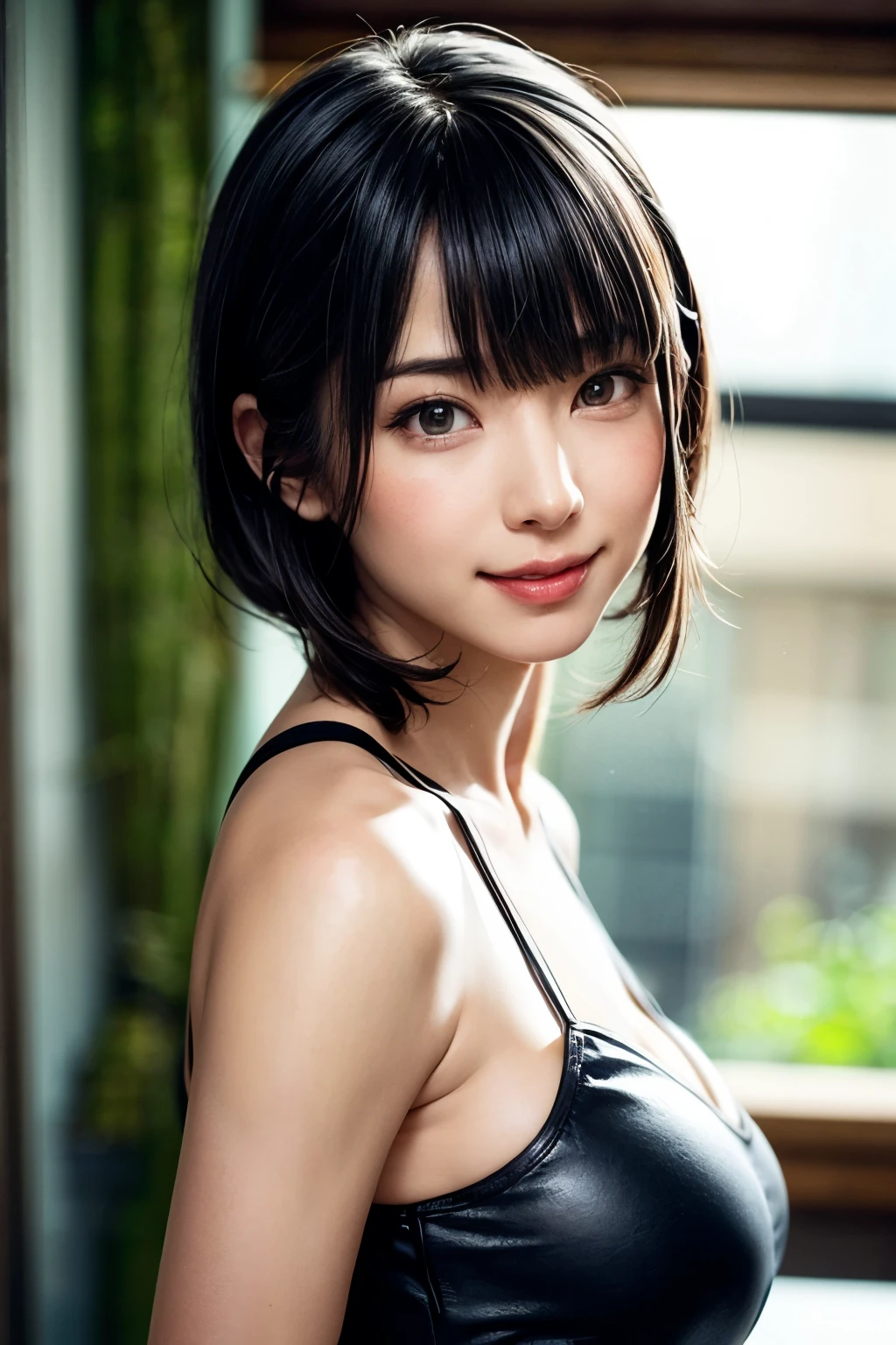 1 girl、highest quality、realistic、Report、Depth of bounds written、natural soft light、daytime、attractive、beautiful face、cleanliness、pure face、white skin、cute hawk hair、bangs、beach、Light of the sun、Nedium Breast Body Esbian、((セーター黄金比のbeautiful face 対称性のあるbeautiful face))、long neck、Please show your ears、bangsのあるきれいな短いボブヘア、smile with your mouth closed:1.4、smile with your mouth closed:1.4、perfect hands指、perfect hands、perfect body、perfect face、shine a light on the eyes、perfect anatomy:1.4、very cute super model:1.4