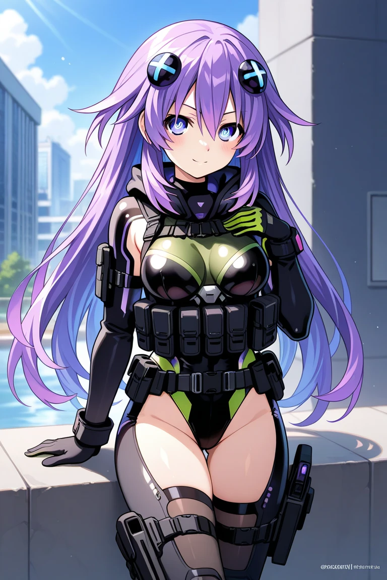 1girl, medium breasts, leotard, green leotard with red accents, sleeveless, midriff, bare legs, boots, matching boots, bracelets, mars backdrop, solo, single, standing, full body shot, cowboy shot, beautiful detailed eyes, purple hair, medium hair, superhero, barbarian, using broad sword in hand