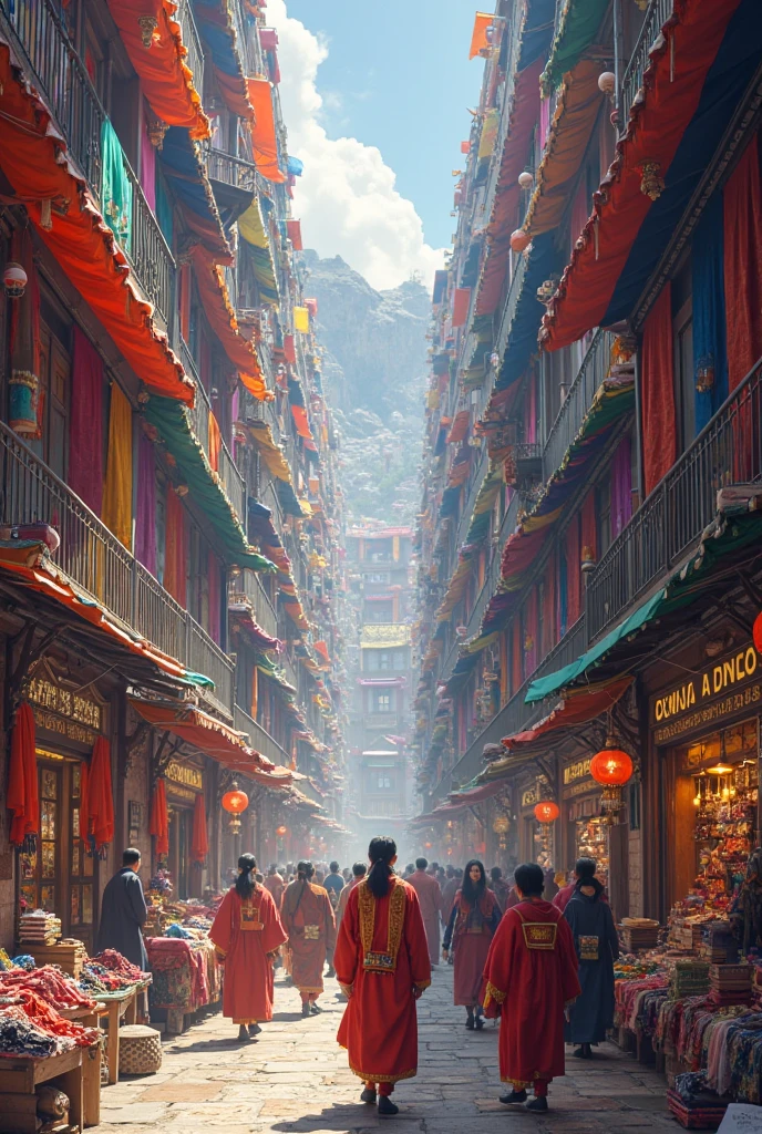 Beautiful view of the vertical channel in the modern Tibetan clothing wholesale market