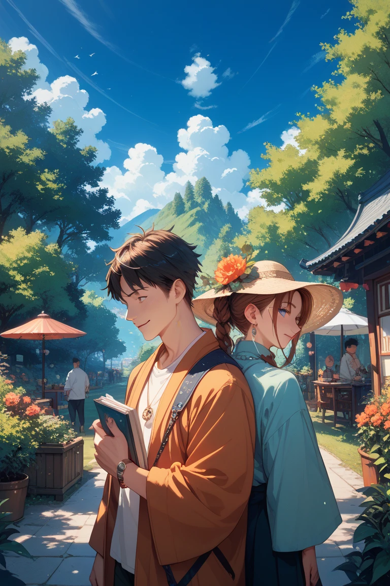 Boy and girl taking a Ghibli style photo