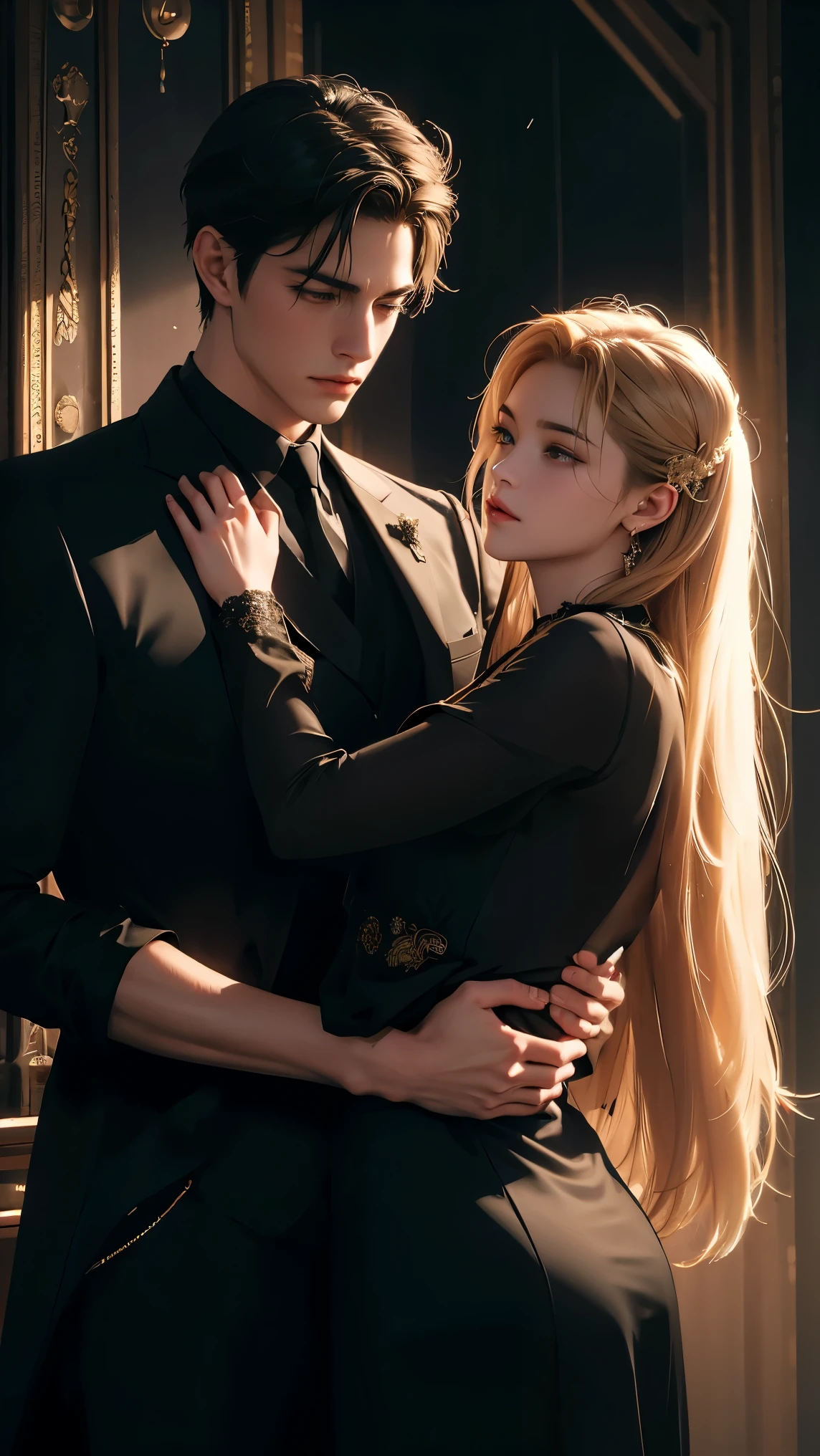 Amor entre vampiros, mulher cabelo loiro e homem cabelo preto e musculoso