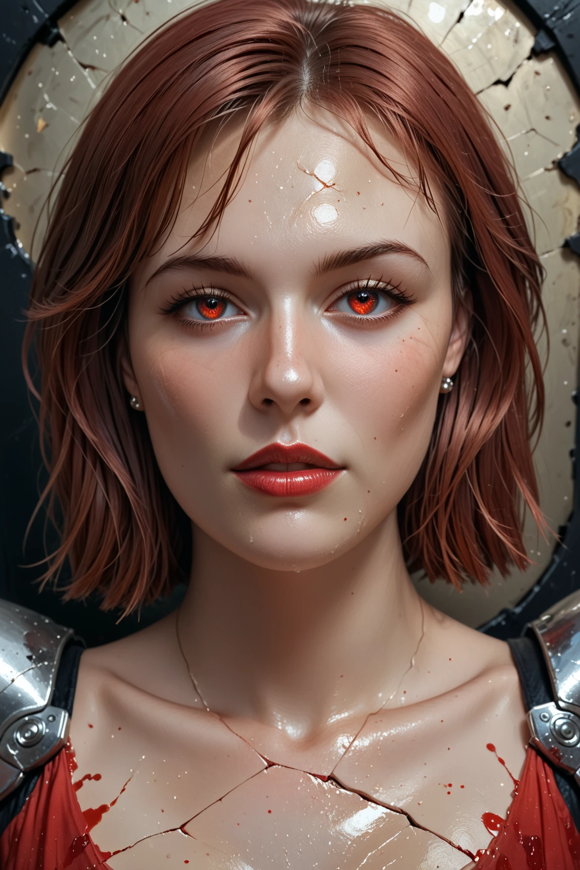 Beautiful cinematic impressionistic painting, Dark dramatic character, in the style of Jeremy Mann and Charles Dana Gibson, Mark Demsteader, Paul Hedley. In the eerie atmosphere of neo-noir portrait photography, you will see a nightmarish android that simultaneously fascinates and disturbs the viewer.This meticulously crafted Android exudes a charming presence with its metal body adorned with smooth obsidian and blood red accents. Cold, calculating eyes pierce the darkness, and his fake skin, cracked and flaking, hints at the passage of time and the horrors he has witnessed.The scene is captured with exceptional precision, every shadow and reflection carefully composed, demonstrating the depth and richness of the image.