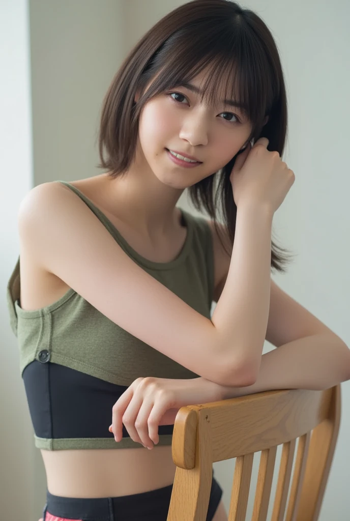 ((8K、32K、Raw photography、top-quality、masterpiece:1.3))、((realisitic、Photorealsitic:1.37))、ultra-detailliert、A Japanese Lady、Photo of one person、beautiful mature lady、50 years old、Born in the 1970s、cute little、独奏、Light makeup、Keep your real face、((In the natural park:2))、((Spread your legs for your audience))、((Do not hide your crotch with both hands))、((Posture as if straddling a Japanese-style toilet))、(Squats with legs spread in an M-shape:1.5))、((Sensational provocative pose:1.2))、Pink ash hair on the head、((Virgin female genitalia perfectly visible for your audience:1.3))、A small amount of pubic hair、((exposed breast、small areola))、((Breast size is B cup))、Happy bright smile、Beautiful teeth alignment、(blush of the nose)、((A smile:1.25))、seducting smile、profetional lighting、Illuminate the front of the subject、Sony A7R4、Zessie 50mm f1.8、Beautiful Detail Eye、((Thin tennis look on yellow-green fabric、pleatedskirt))、(Bery short hair:1.3)、(Floating hair:1.4)、